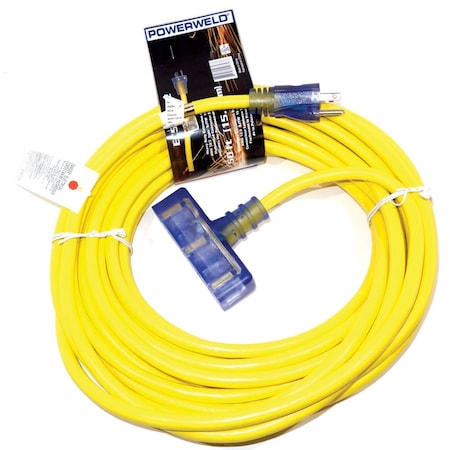 Powerweld SJTW Extension Cord, 12 AWG, Indoor/Outdoor, 12/3, 3 Outlets, Yellow, 50 ft EC50TT-YE